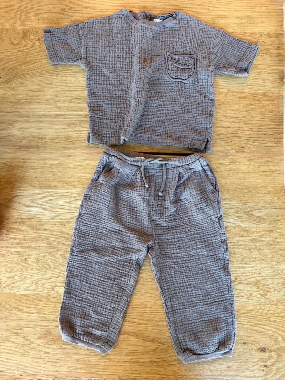Zara Toddler Boy Two-Piece Gauze, Muslin Pants, Matching Set Tan Brown Set